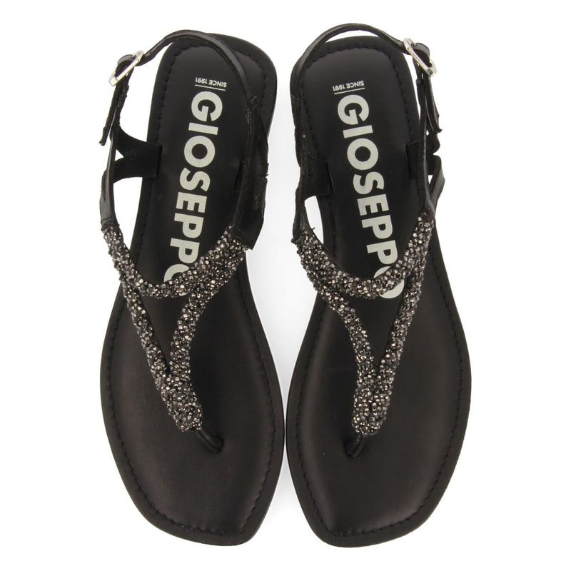 BLACK LEATHER SANDALS WITH EMBELLISHMENTS FOR WOMEN USTICA