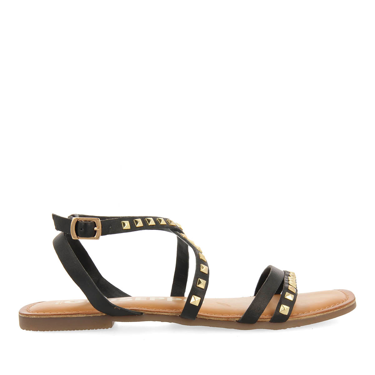 SANDALIAS NEGRAS DE PIEL CON TACHAS PARA MUJER MAIZI