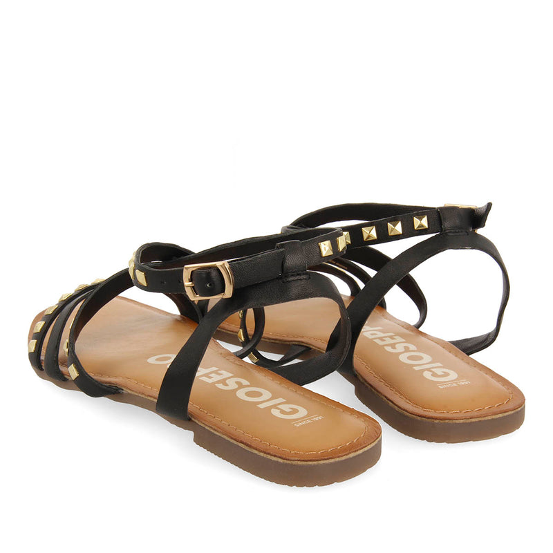 SANDALIAS NEGRAS DE PIEL CON TACHAS PARA MUJER MAIZI