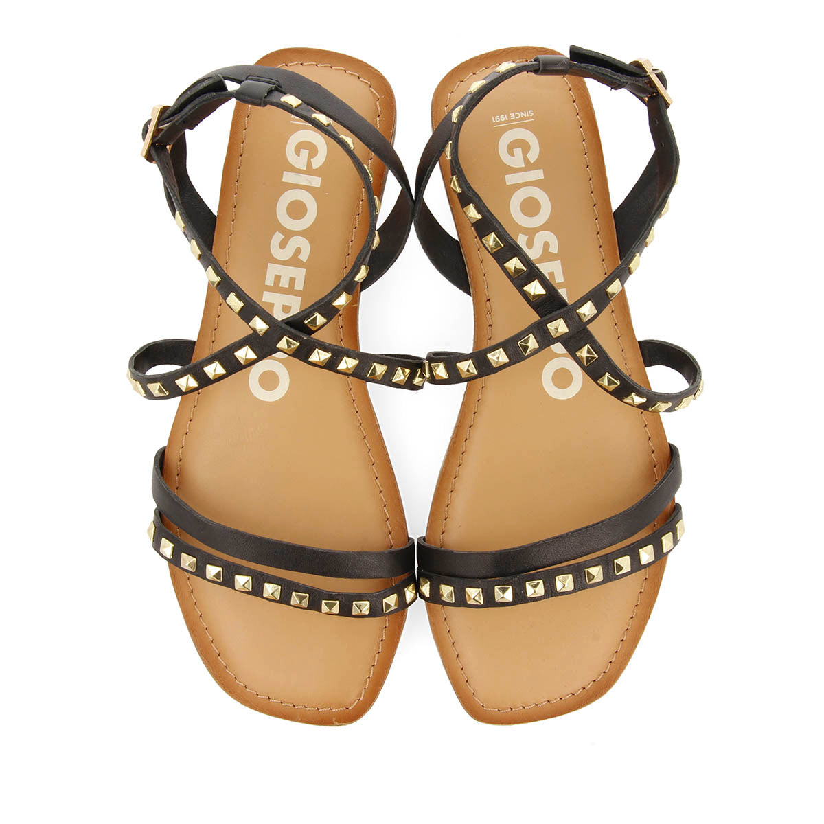 SANDALIAS NEGRAS DE PIEL CON TACHAS PARA MUJER MAIZI