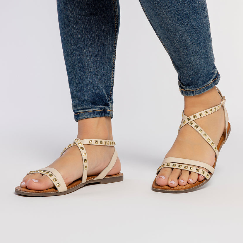 SANDALIAS OFF-WHITE DE PIEL CON TACHAS PARA MUJER MAIZI