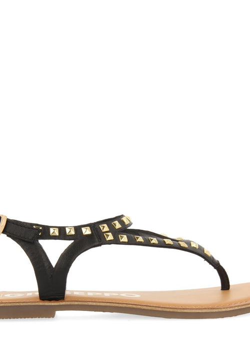 SANDALIAS NEGRAS DE PIEL CON TACHAS PARA MUJER TRILBY