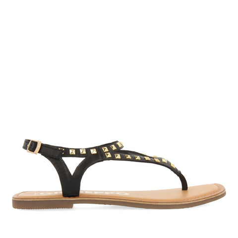 SANDALIAS NEGRAS DE PIEL CON TACHAS PARA MUJER TRILBY