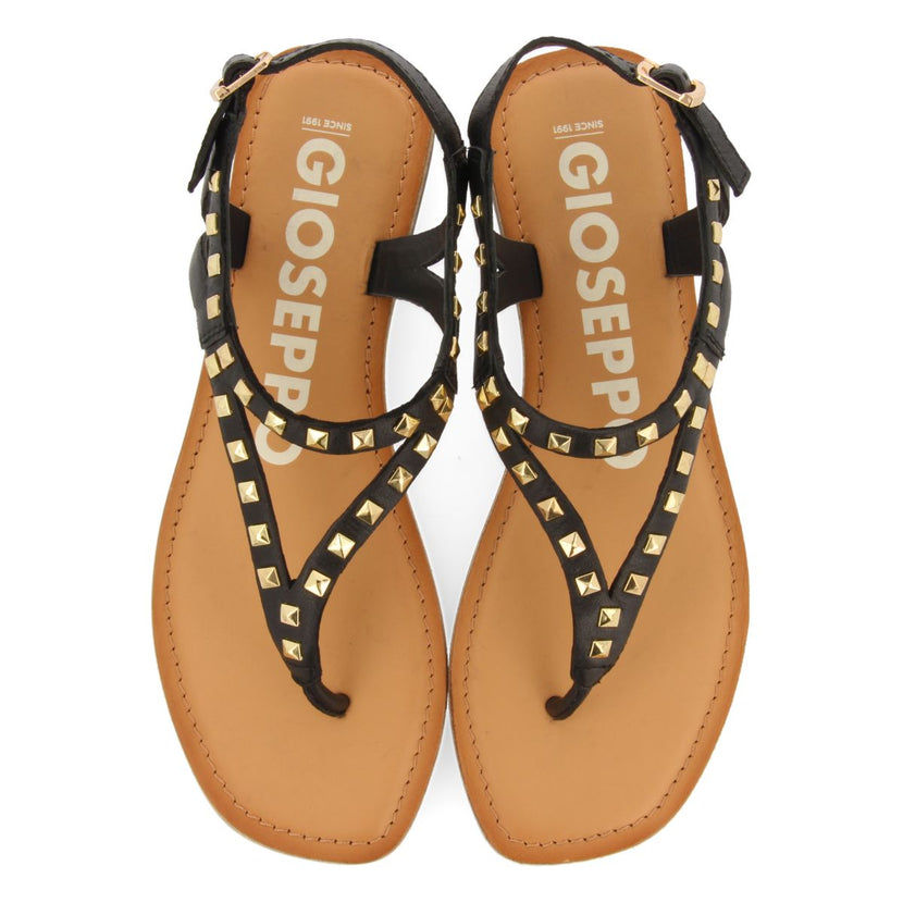 SANDALIAS NEGRAS DE PIEL CON TACHAS PARA MUJER TRILBY