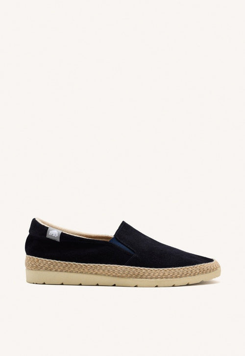 BLUE NAVY LEATHER ESPADRILLES WITH ELASTICS AND RECYCLED COTTON FOR MEN PROGER