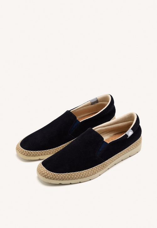 BLUE NAVY LEATHER ESPADRILLES WITH ELASTICS AND RECYCLED COTTON FOR MEN PROGER