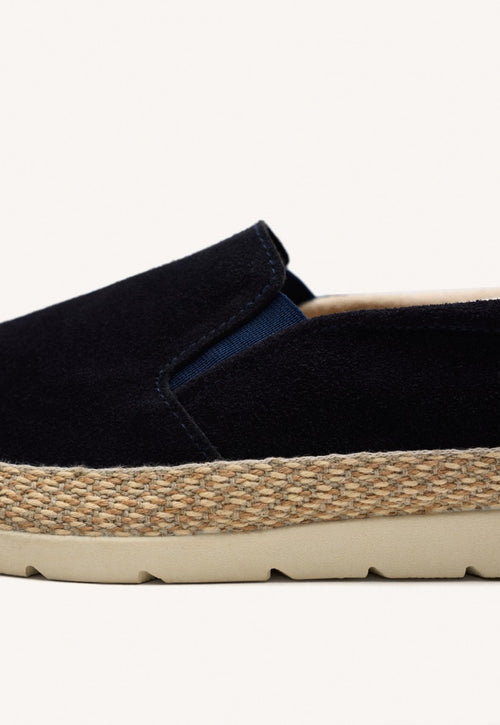 BLUE NAVY LEATHER ESPADRILLES WITH ELASTICS AND RECYCLED COTTON FOR MEN PROGER