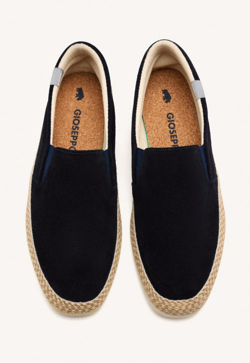 BLUE NAVY LEATHER ESPADRILLES WITH ELASTICS AND RECYCLED COTTON FOR MEN PROGER