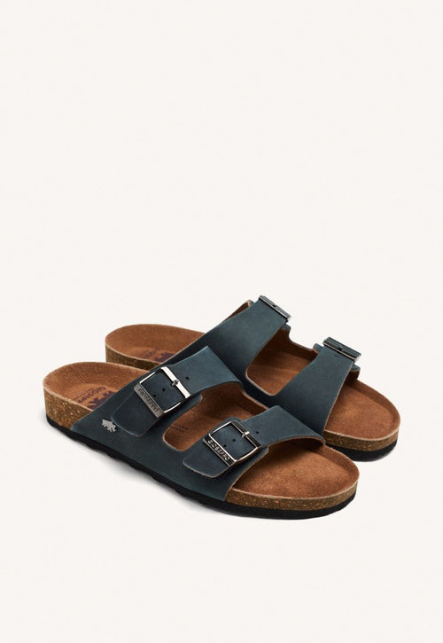 BLACK LEATHER SANDALS WITH BIO SOLE FOR MEN VIZZINI