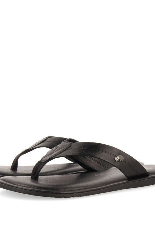 BLACK LEATHER FLIP-FLOPS FOR MEN WASCO