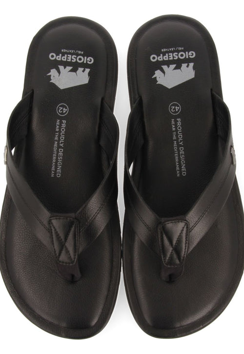 BLACK LEATHER FLIP-FLOPS FOR MEN WASCO