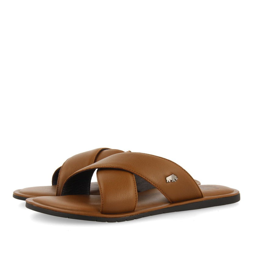SANDALIAS COLOR CUERO DE PIEL CON PALA CRUZADA PARA HOMBRE OROSH