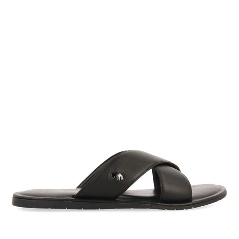 SANDALIAS NEGRAS DE PIEL CON PALA CRUZADA PARA HOMBRE OROSH