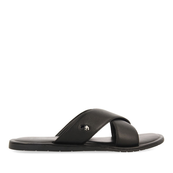 SANDALIAS NEGRAS DE PIEL CON PALA CRUZADA PARA HOMBRE OROSH