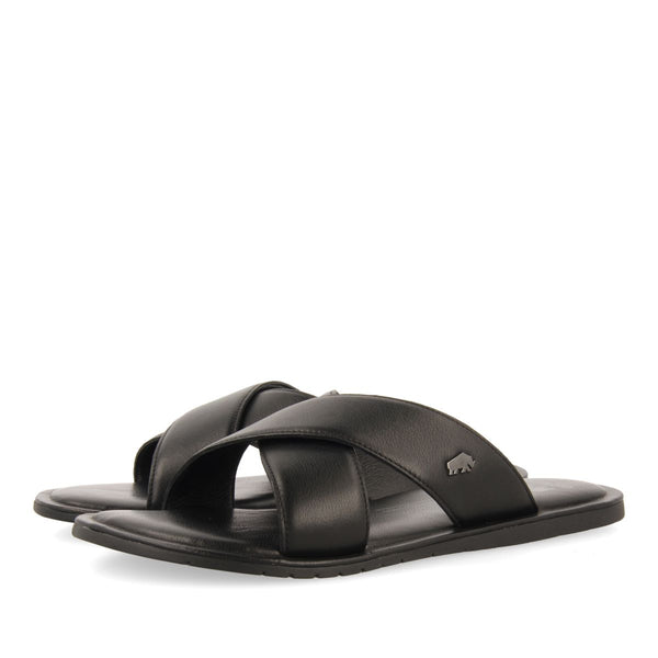 SANDALIAS NEGRAS DE PIEL CON PALA CRUZADA PARA HOMBRE OROSH