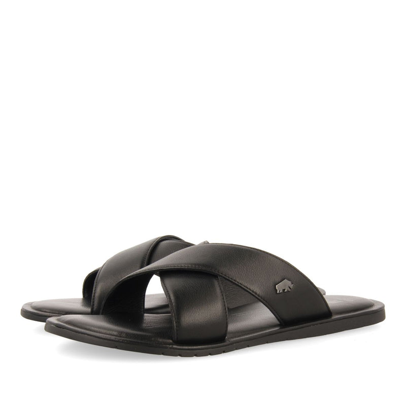 SANDALIAS NEGRAS DE PIEL CON PALA CRUZADA PARA HOMBRE OROSH