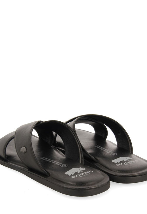 BLACK LEATHER SANDALS WITH CROSS STRAP FOR MEN OROSH