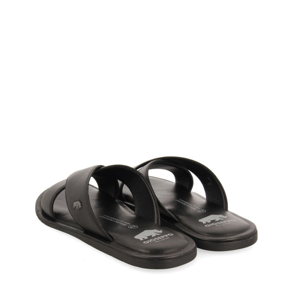 SANDALIAS NEGRAS DE PIEL CON PALA CRUZADA PARA HOMBRE OROSH