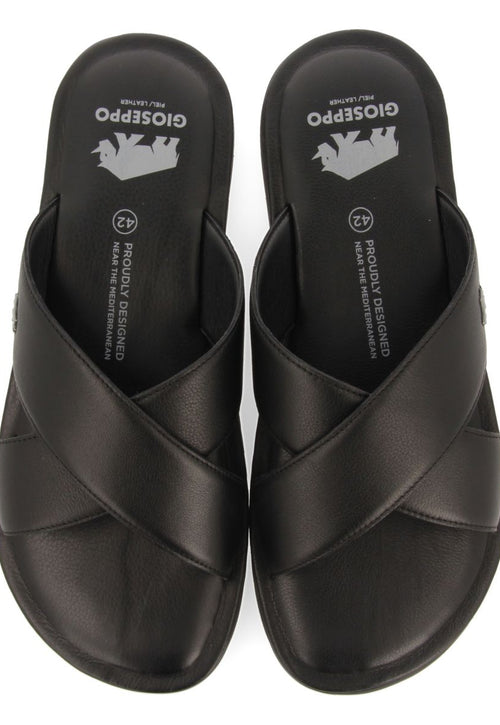 BLACK LEATHER SANDALS WITH CROSS STRAP FOR MEN OROSH