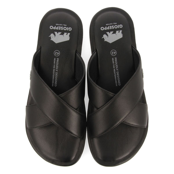 SANDALIAS NEGRAS DE PIEL CON PALA CRUZADA PARA HOMBRE OROSH