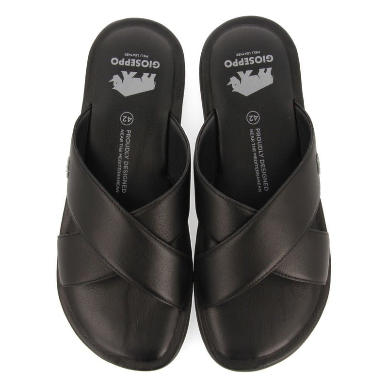 SANDALIAS NEGRAS DE PIEL CON PALA CRUZADA PARA HOMBRE OROSH