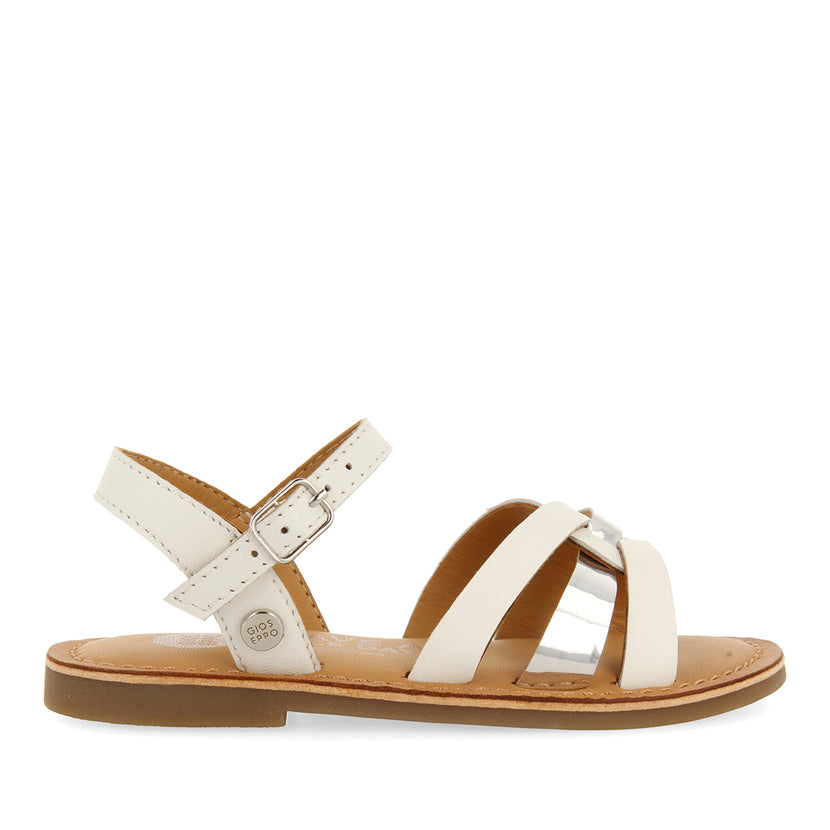 WHITE LEATHER SANDALS WITH METALLIC DETAILS FOR GIRL AND BOY NICOLOSI