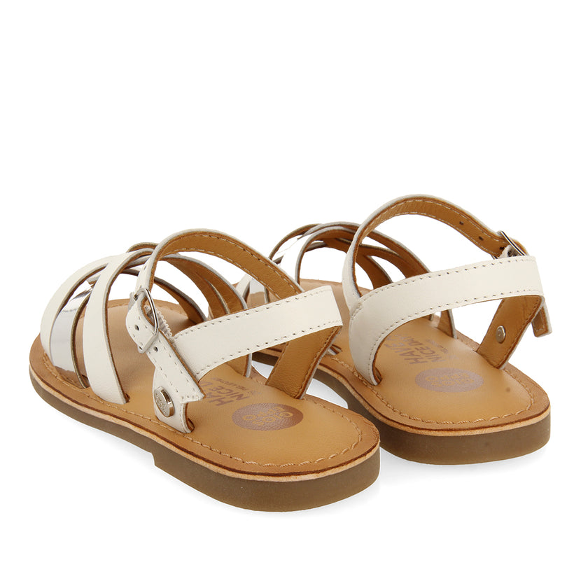 WHITE LEATHER SANDALS WITH METALLIC DETAILS FOR GIRL AND BOY NICOLOSI
