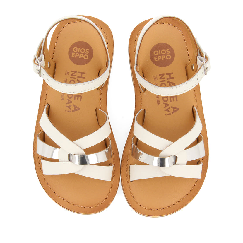 WHITE LEATHER SANDALS WITH METALLIC DETAILS FOR GIRL AND BOY NICOLOSI