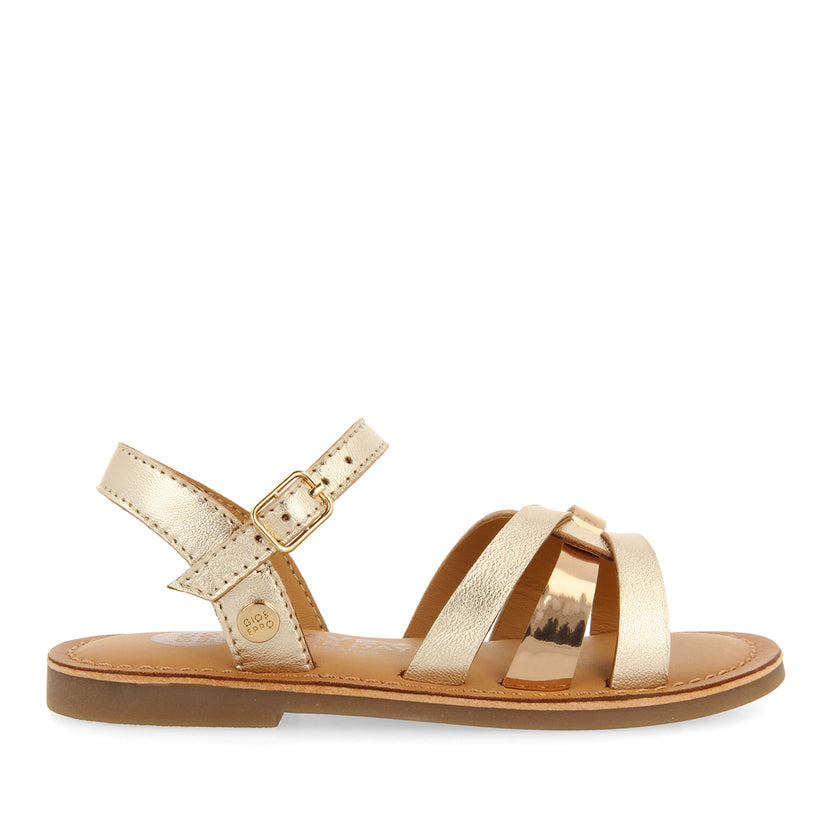 GOLDEN LEATHER SANDALS WITH METALLIC DETAILS FOR GIRL AND BOY NICOLOSI