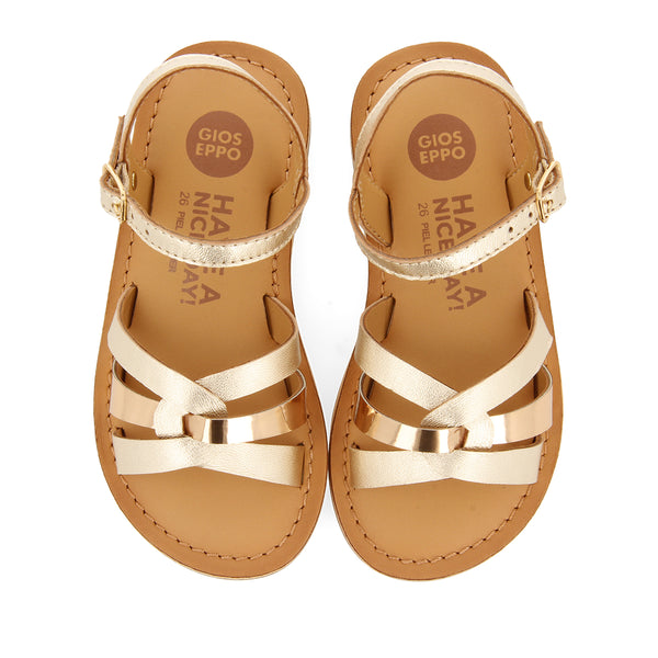GOLDEN LEATHER SANDALS WITH METALLIC DETAILS FOR GIRL AND BOY NICOLOSI