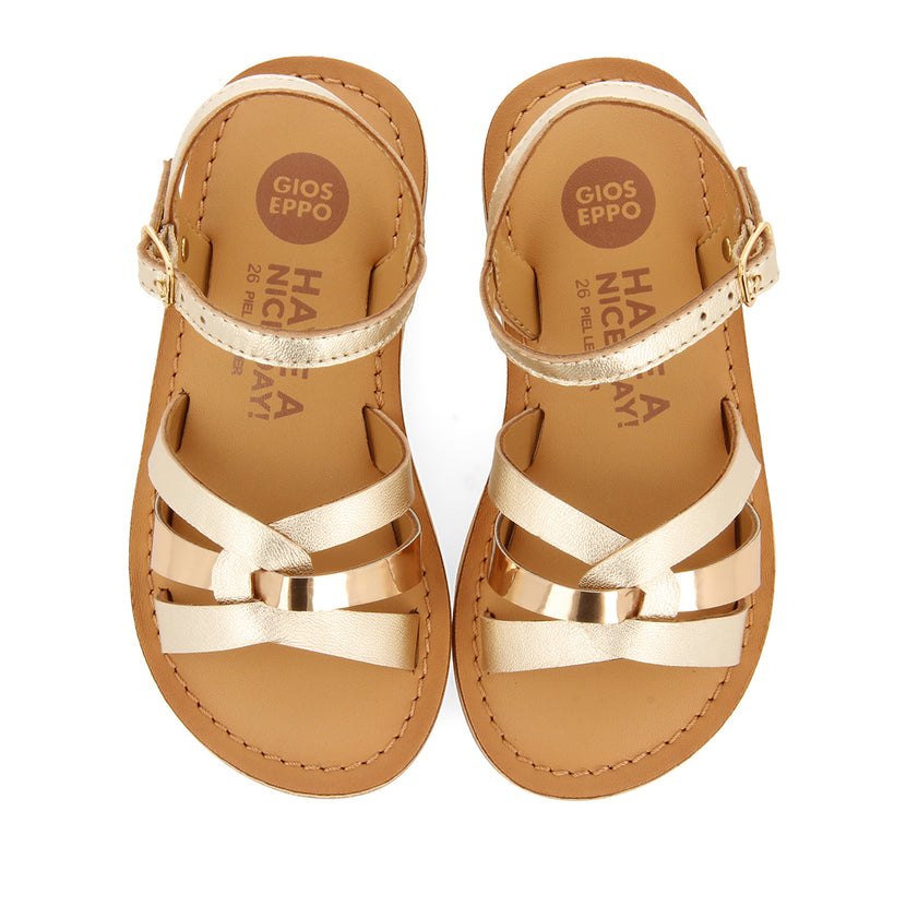 GOLDEN LEATHER SANDALS WITH METALLIC DETAILS FOR GIRL AND BOY NICOLOSI