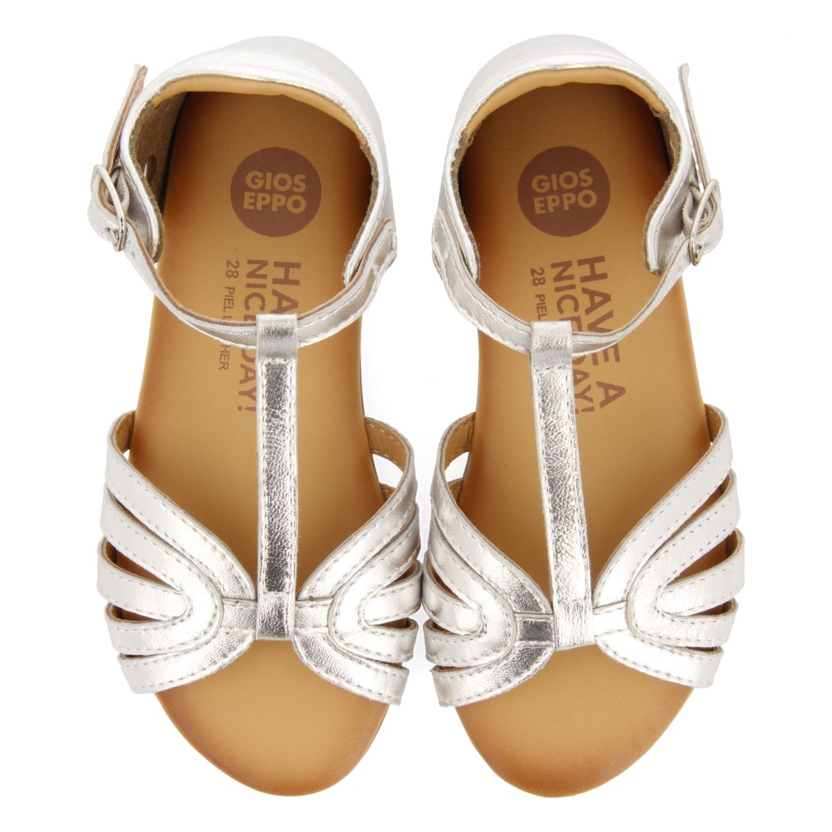 SANDALIAS PLATEADAS DE PIEL CON TIRAS PARA NIÑA Y NIÑO ARIPEKA