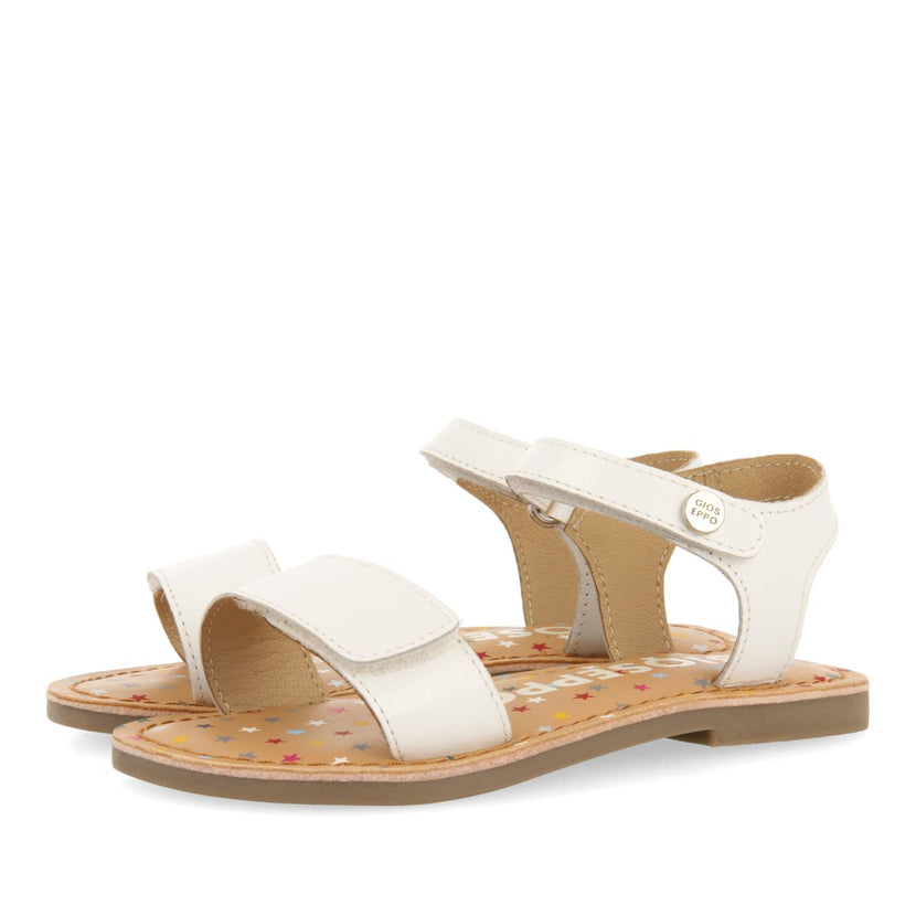 WHITE LEATHER SANDALS WITH FANTASY PRINT FOR GIRL AND BOY GIGEAN
