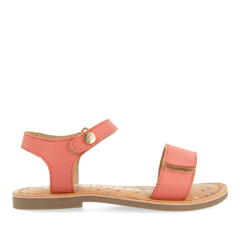 CORAL COLORED LEATHER SANDALS WITH FANTASY PRINT FOR GIRL AND BOY GIGEAN