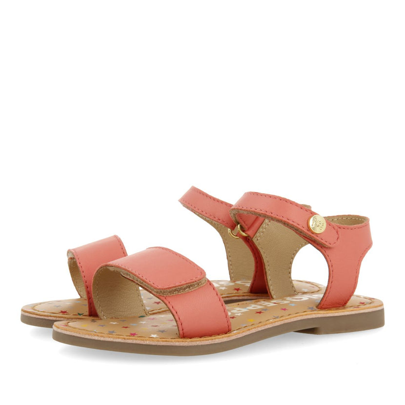 CORAL COLORED LEATHER SANDALS WITH FANTASY PRINT FOR GIRL AND BOY GIGEAN