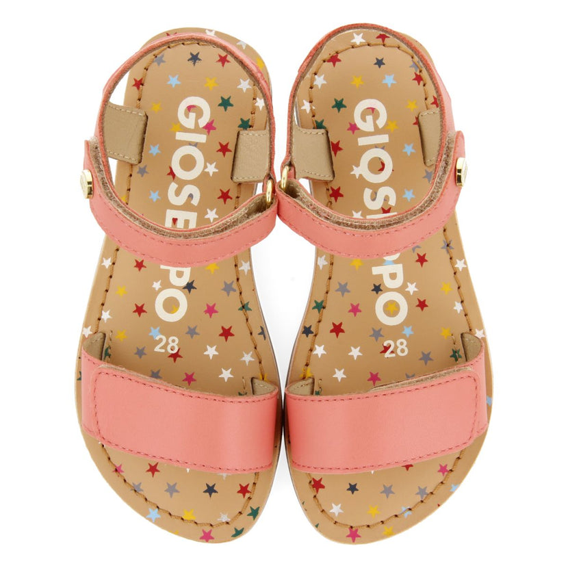 CORAL COLORED LEATHER SANDALS WITH FANTASY PRINT FOR GIRL AND BOY GIGEAN