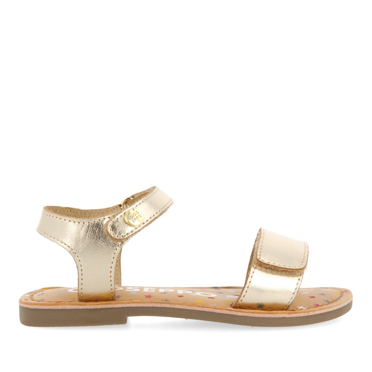 SANDALIAS DORADAS DE PIEL CON PRINT FANTASÍA PARA NIÑA Y NIÑO GIGEAN