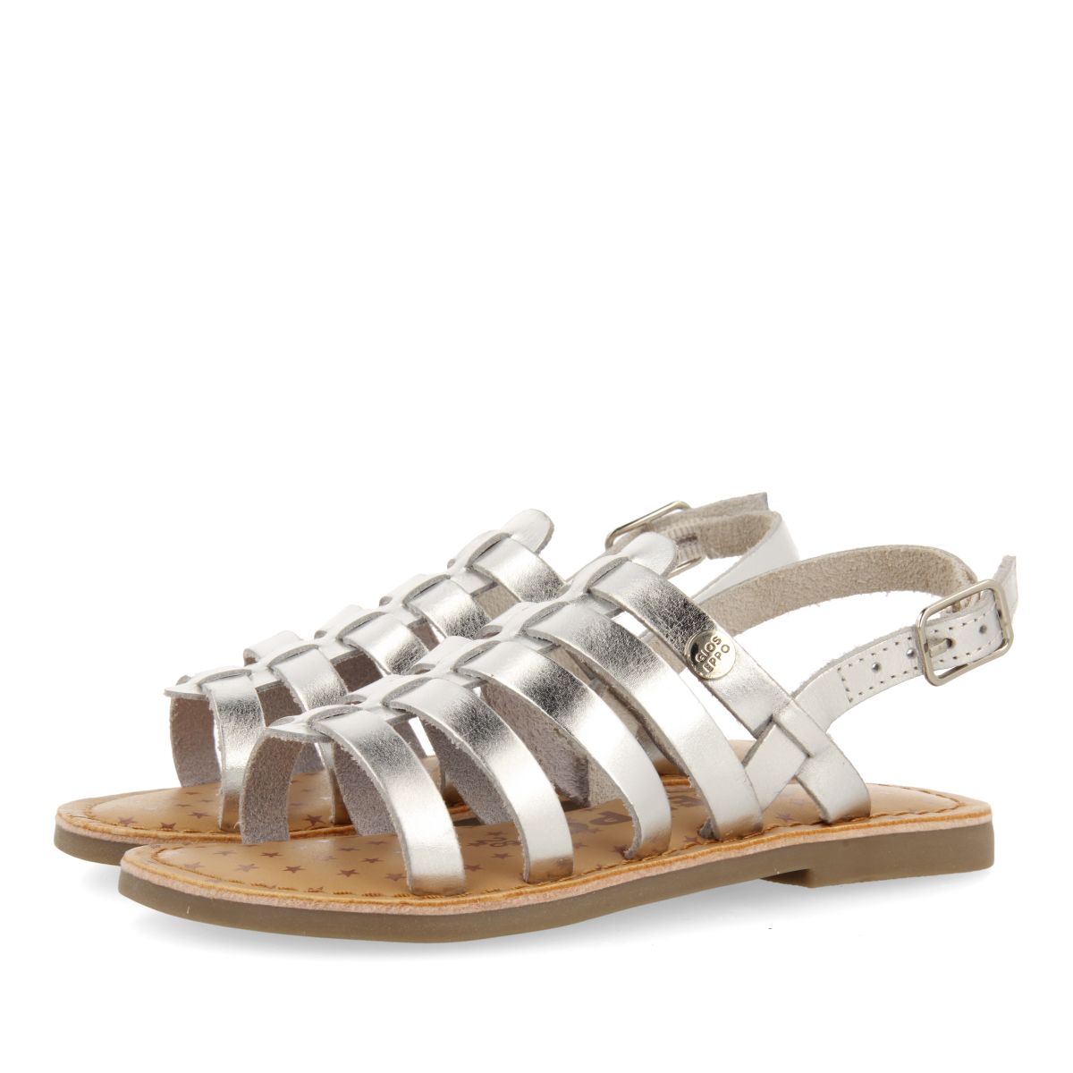 SANDALIAS PLATEADAS DE PIEL ESTILO ROMANAS PARA NIÑA Y NIÑO LENI