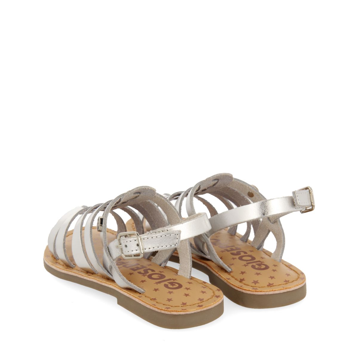 SANDALIAS PLATEADAS DE PIEL ESTILO ROMANAS PARA NIÑA Y NIÑO LENI