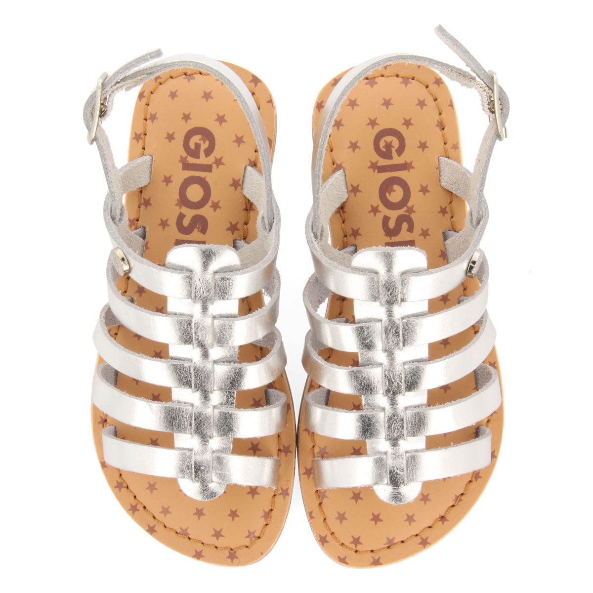 SANDALIAS PLATEADAS DE PIEL ESTILO ROMANAS PARA NIÑA Y NIÑO LENI
