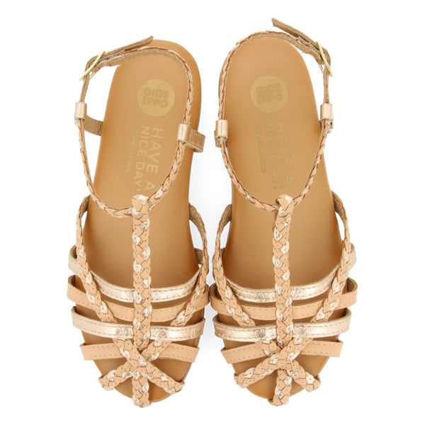 NUDE COLORED LEATHER SANDALS WITH METALLIC DETAILS CANGREJERA STYLE FOR GIRL AND BOY BELSH