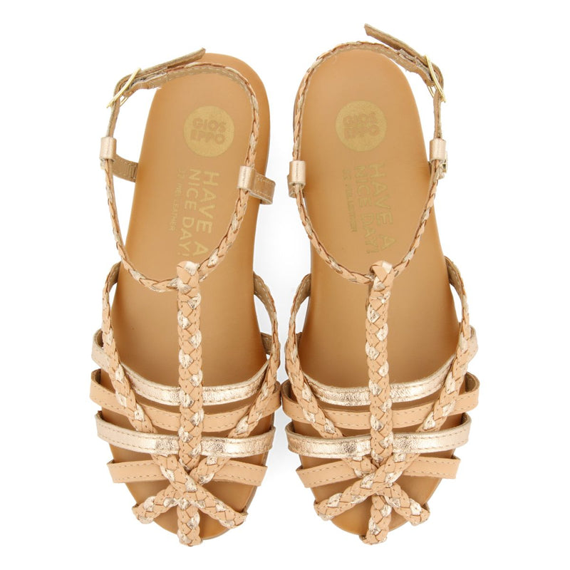 NUDE COLORED LEATHER SANDALS WITH METALLIC DETAILS CANGREJERA STYLE FOR GIRL AND BOY BELSH