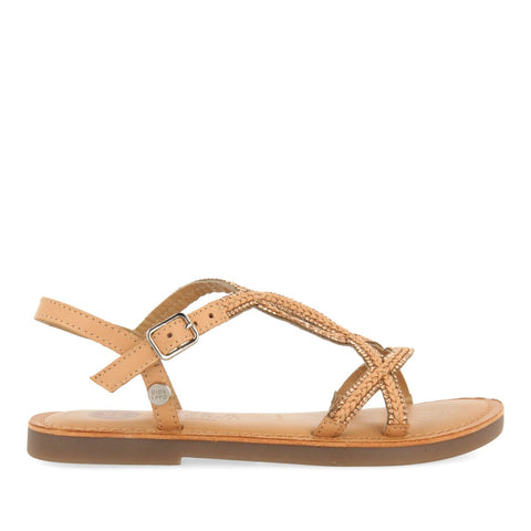 SANDALI COLOR NUDE IN PELLE CON PIETRE PER BAMBINA E BAMBINO AUCILLA