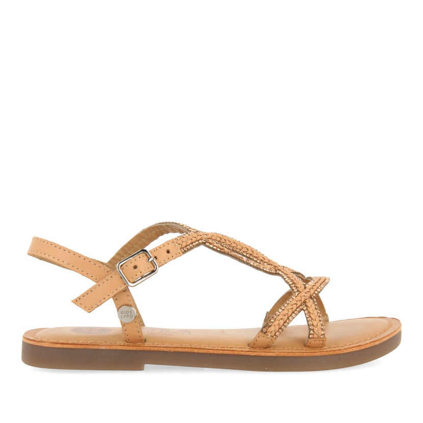 SANDALI COLOR NUDE IN PELLE CON PIETRE PER BAMBINA E BAMBINO AUCILLA