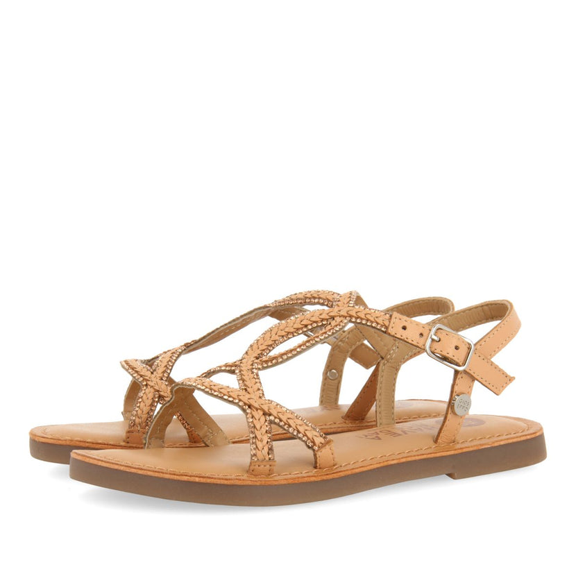 SANDALI COLOR NUDE IN PELLE CON PIETRE PER BAMBINA E BAMBINO AUCILLA