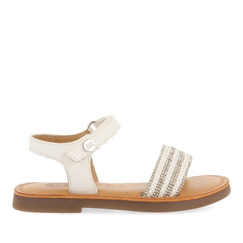 SANDALI COLOR NUDE IN PELLE CON STRASS E CHIUSURA REGOLABILE PER RAGAZZA E RAGAZZO MIREVAL
