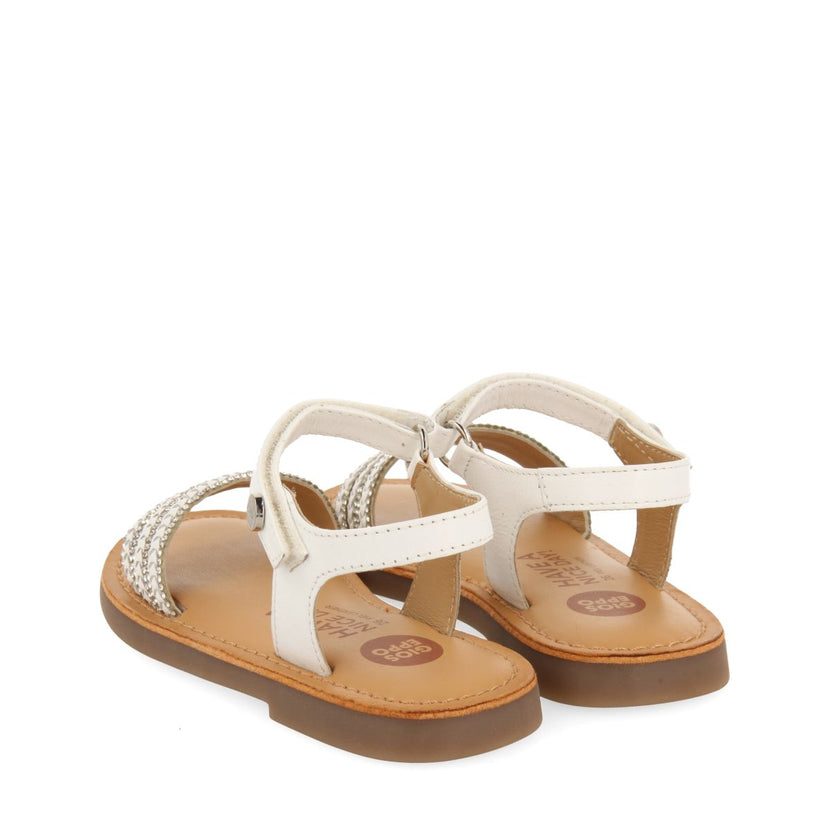 SANDALI COLOR NUDE IN PELLE CON STRASS E CHIUSURA REGOLABILE PER RAGAZZA E RAGAZZO MIREVAL