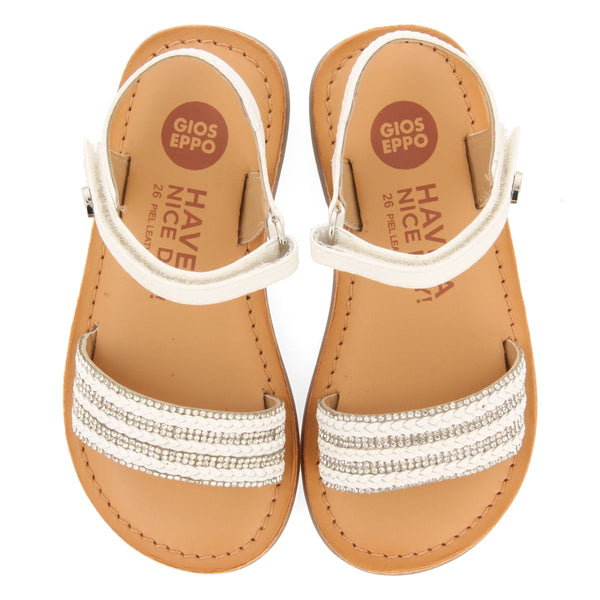 NUDE COLOR LEATHER SANDALS WITH EMBELLISHMENT AND ADJUSTABLE CLOSURE FOR GIRL AND BOY MIREVAL