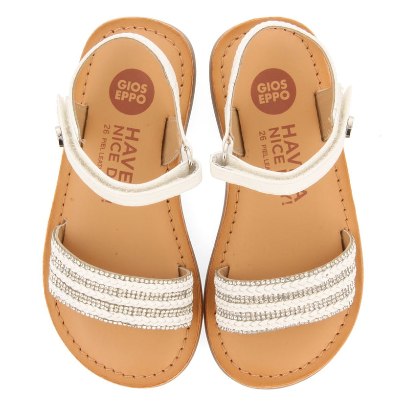 SANDALI COLOR NUDE IN PELLE CON STRASS E CHIUSURA REGOLABILE PER RAGAZZA E RAGAZZO MIREVAL