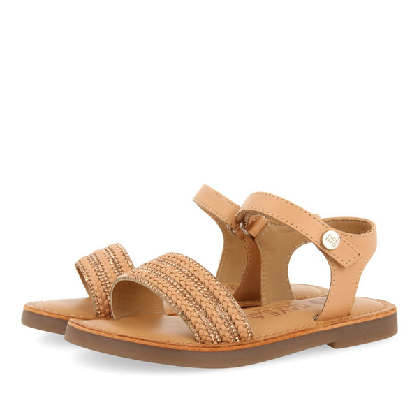 WHITE LEATHER SANDALS WITH EMBELLISHMENT AND ADJUSTABLE CLOSURE FOR GIRL AND BOY MIREVAL